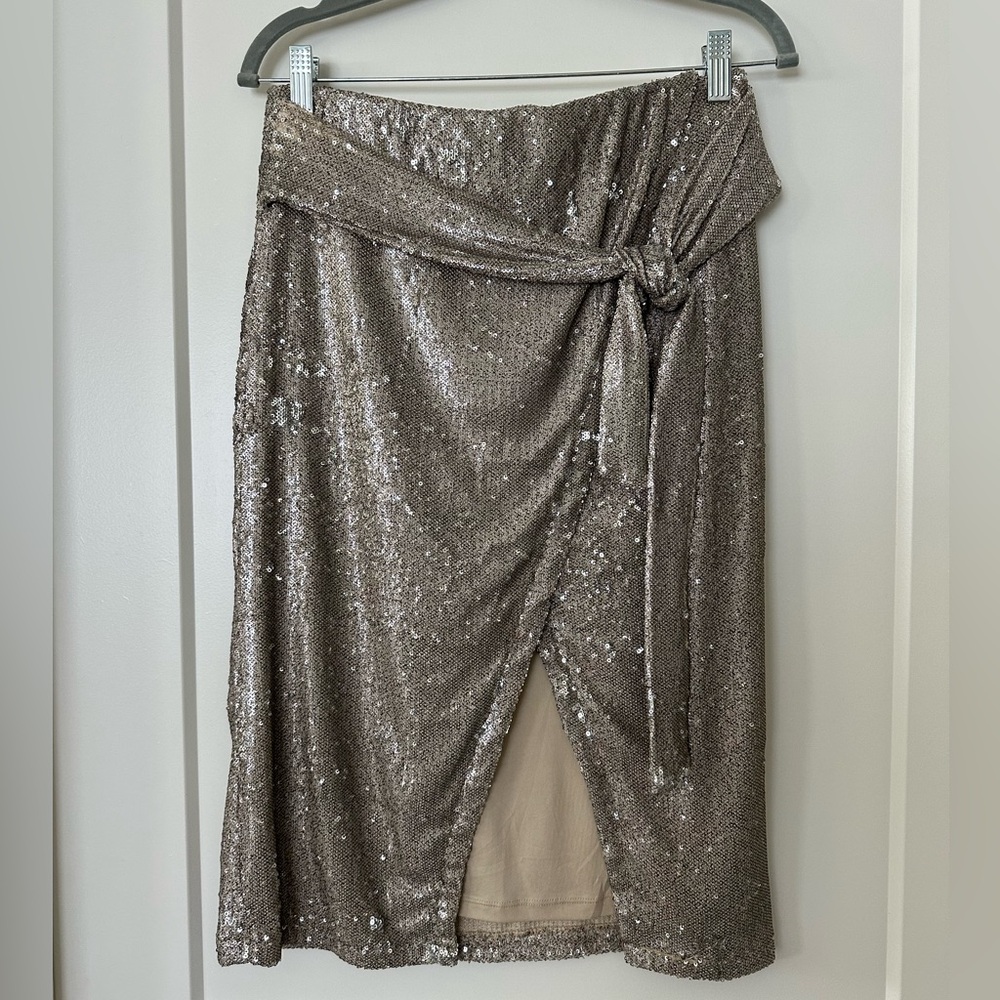 Elegant Sequin Wrap Skirt - Silver